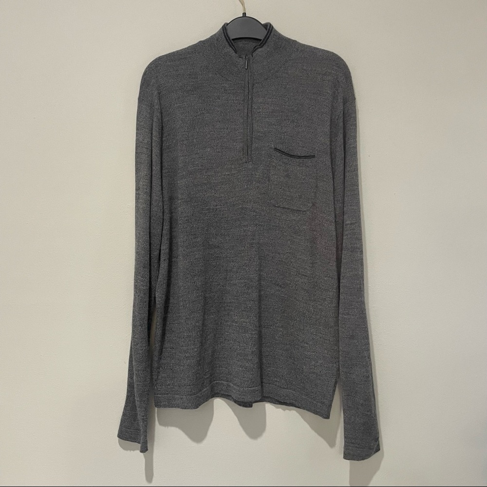 Toscano Men’s 1/4 Zip Mock Neck Merino Wool Casual Grey Sweater - Size Large